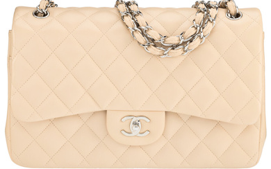 Chanel Beige Quilted Lambskin Leather Jumbo Classic Double Flap...