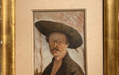 Charles MILCENDEAU (1872-1919)Autoportrait 1915. Aquarelle et gouache signée et datée en bas à droite 14.5...