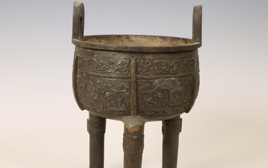 China, an archaistic bronze tripod censer, probably Qing dynasty (1644-1912)