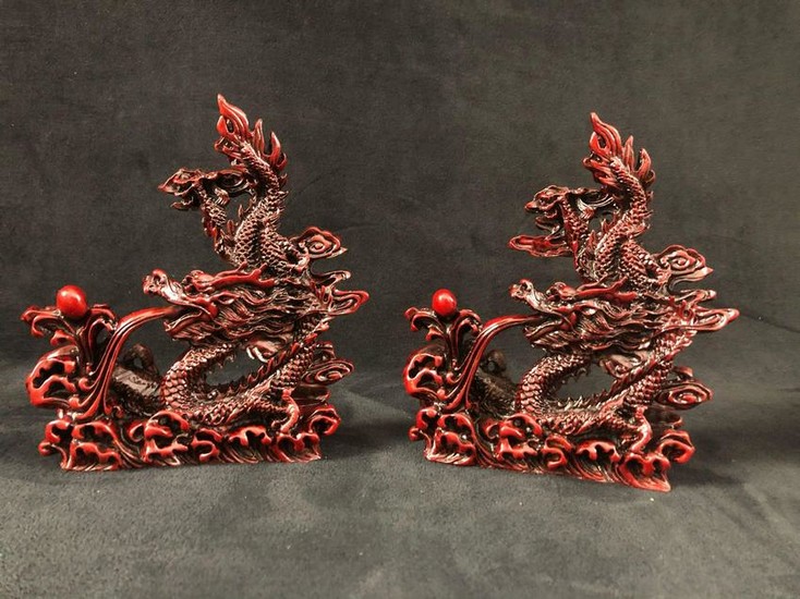 Chinese Art Red Dragons Feng Shui