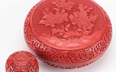 Chinese Carved Faux Cinnabar Lacquerware Boxes, Mid-20th Century