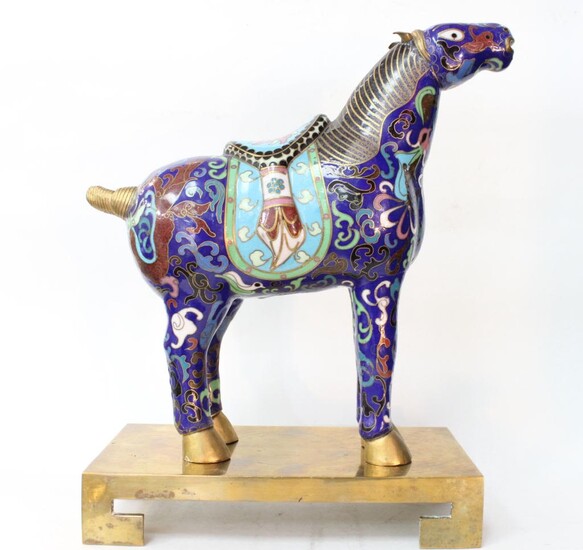 Chinese Cloisonne Horse w Stand