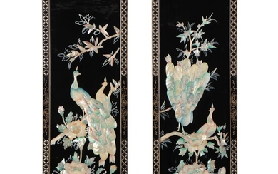 Chinese Dyed Mother of Pearl Peacock Folding Screen Panels