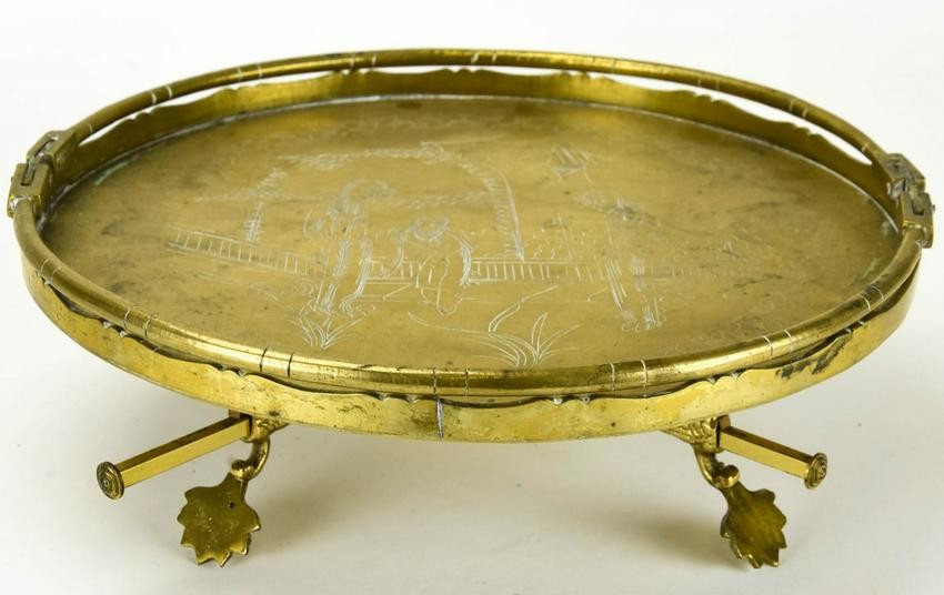 Chinese Etched Brass Tray