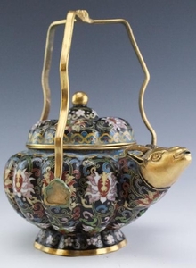 Chinese Export Cloisonne Enamel Ram Head Teapot