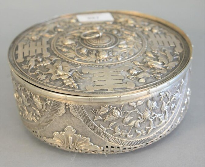 Chinese Export silver covered box, potpourri box, cover