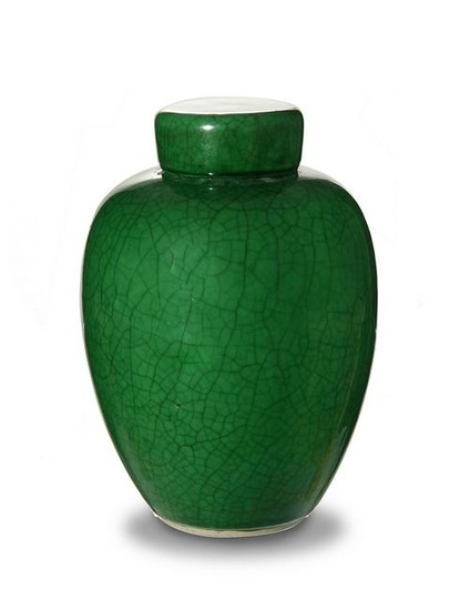 Chinese Green Ge Glazed Covered Jar, 19th Century
