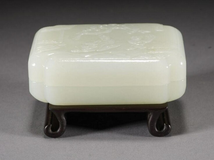 Chinese Nephrite White Jade Square Box