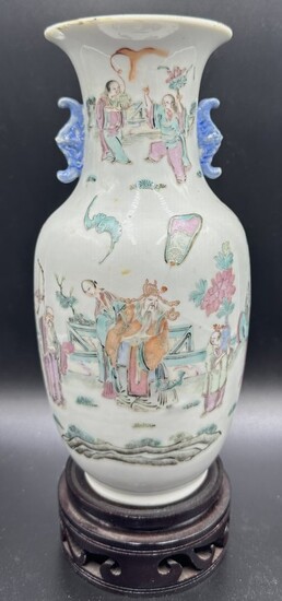 Chinese porcelain vase, boy in tree