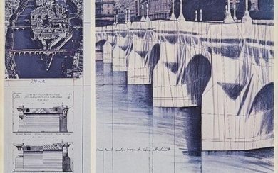 Christo, American 1935-2020- Le Pont Neuf, 1981; offset lithographic print on smooth wove, signed in pencil, a proof print without the text, before the Salon De Mai poster, with their inkstamp verso, sheet 50 x 40cm (unframed) (ARR)