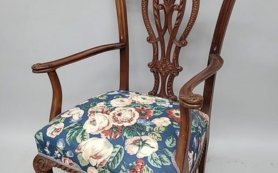 Circa 1920's Chippendale Carved Mahogany Arm Chair - Very good refinished condition. Hgt 39" w 25" d