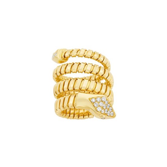 Coiled Gold and Diamond Snake Ring
