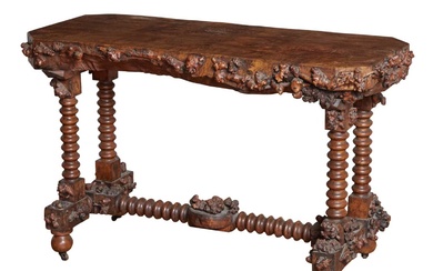 Continental “Rustic” Oak and Other Woods Console Table