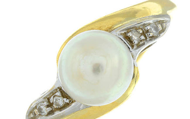Cultured pearl & diamond ring