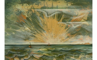 DELPORTE CHARLES (1928 - 2012) olieverfschilderij op paneel : "Surrealistische marine" -...