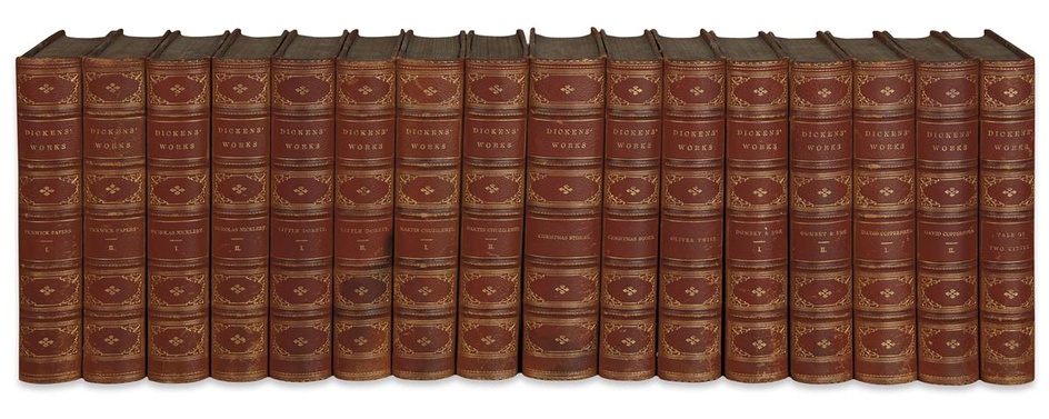 DICKENS, CHARLES. Works. 30 volumes. Illustrated with numerous plates including frontispieces, tissue guards....