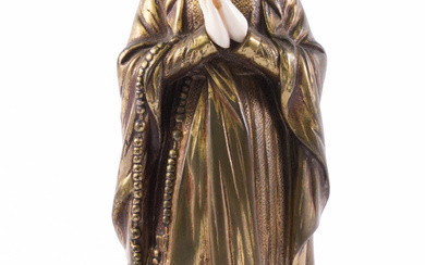 DOMINIQUE ALONZO (FRENCH ACT. 1910-1930): A GILT-BRONZE AND IVORY FIGURE OF THE VIRGIN OF LOURDES