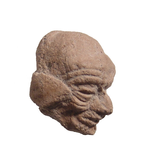 Detailed little Roman terracotta head of an old woman