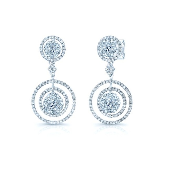 Diamond Concentric Cirlcles Dangle Earrings In 14k White Gold