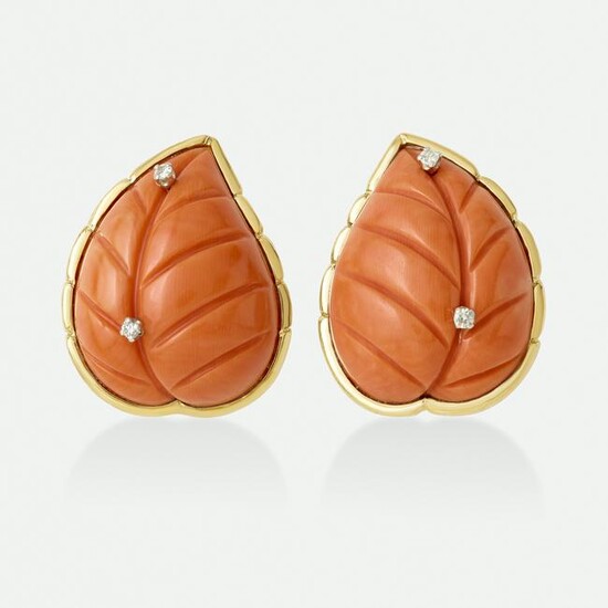 Diamond and coral leaf earrings