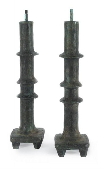 Diego Giacometti (manner of), a pair of bronze table lamps