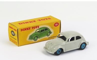 Dinky 181 Volkswagen Saloon (Beetle) - light grey, blue ridg...