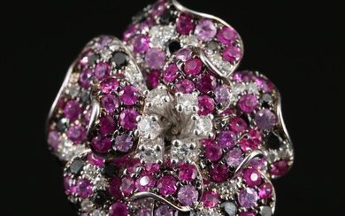 EFFY 14K Diamond and Pink Sapphire Flower Ring with Lab Grown Black Diamonds