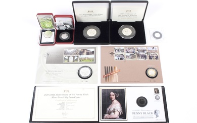 Eight Harrington and Byrne and Pobjoy Mint commemorative silver proof coins. Including silver proof penny black