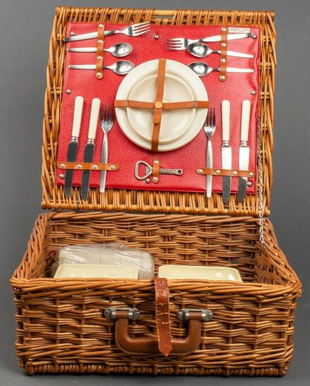 English Abercrombie & Fitch Picnic Basket, Vintage