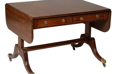 English Regency Mahogany Drop Leaf Sofa Table, early 19th c., H.- 28 in., W.- Closed- 39 in., W.