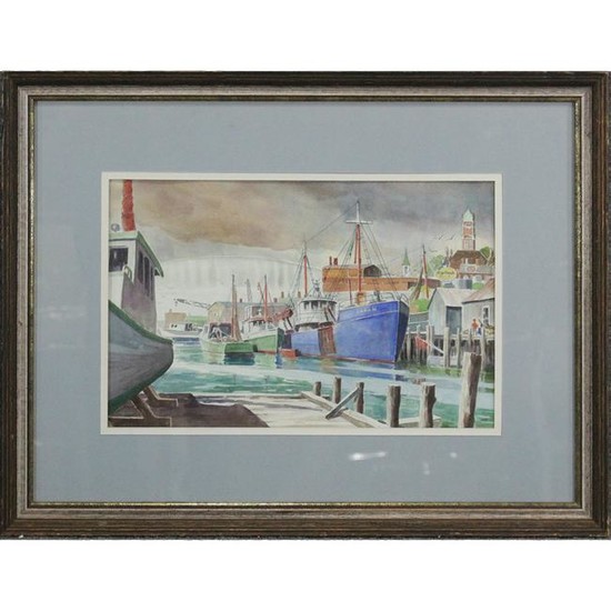 F W Spencer, Watercolor, Gloucester Harbor, Mass.