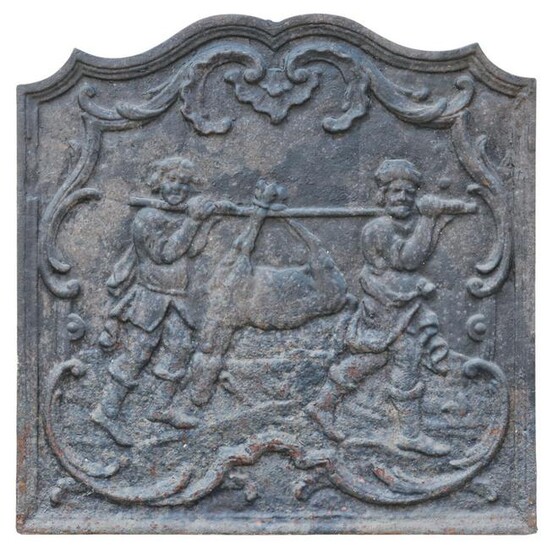 FRENCH CAST IRON FIREBACK PANEL RETURN FROM HUNT