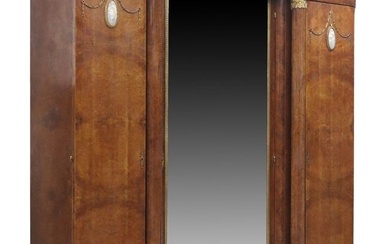 FRENCH EMPIRE STYLE BURLED WALNUT MIRRORED ARMOIRE