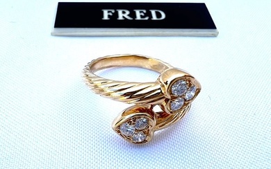 FRENCH FRED 18K YELLOW GOLD DIAMOND HEART RING SIZE 5.5