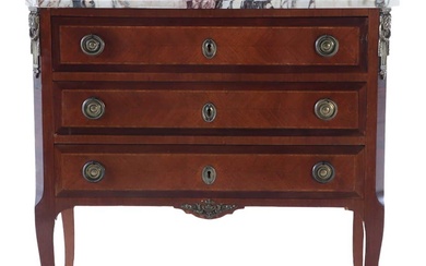 FRENCH MARBLE TOP LOUIS XV STYLE CHEST OF DRAWERS C...