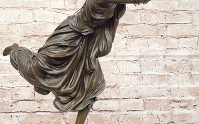Female Figure in High Heels & Flowing Dress - Art Deco Bronze Sculpture by Colinet