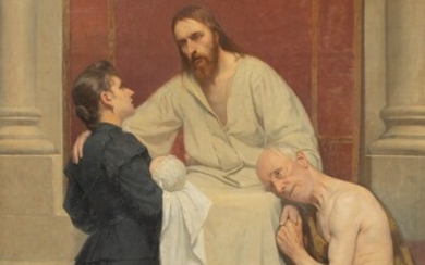 Ferdinand II De Brakeleer (1828-1857), 'Komt allen tot mij', oil on canvas, 130 x 200...