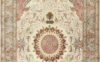 Finely Woven Silk and Wool Vintage Persian Tabriz Rug 16 ft 10 in x 11 ft 4 in (5.13 m x 3.45 m)
