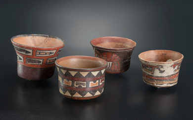 Four Bowls Ornamented with a Tribal Motifs, Middle Nasca, Peru, 100-300 CE