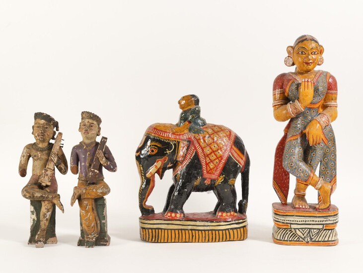Four Indian Polychrome and Carved Wood Figures FR3SHLM