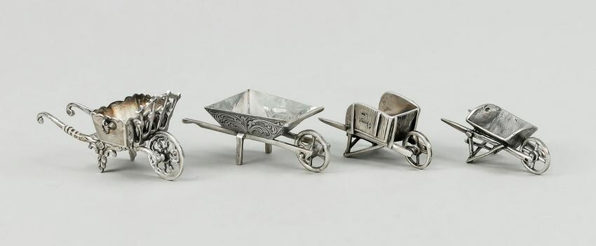 Four miniature wheelbarrows, 20th c