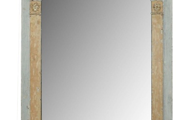 French Directoire trumeau mirror in painted oak with 2-part glass...