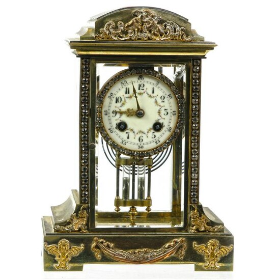French crystal and gilt mantel clock, the movement by