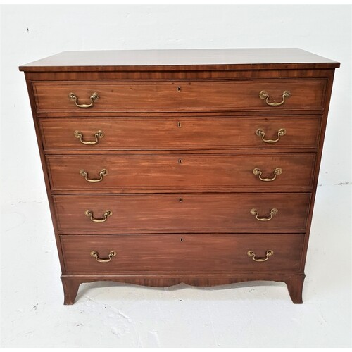 GEORGIAN MAHOGANY CHEST OF DRAWERS with a plain top above fi...