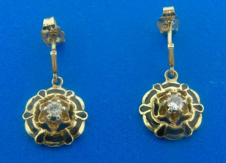 GORGEOUS Victorian 14k Yellow Gold Diamond and Enamel