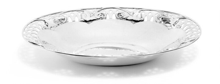 Georg Jensen: Oval silver bread tray with openwork rim decorated with stylized ornamentation and flowers. L. 31.8 cm.