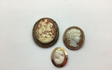 George and The Dragon Oval Shell Carved Cameo Brooch, within...