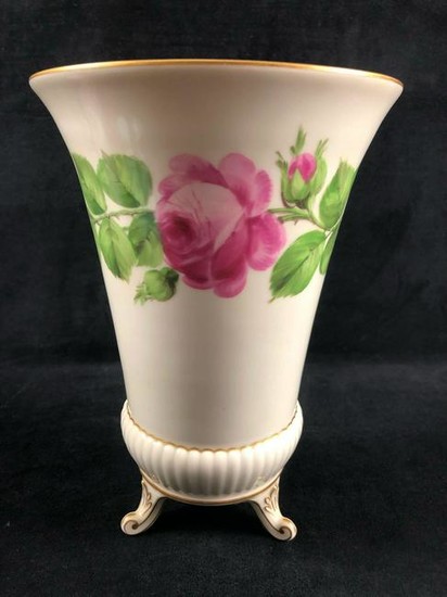 German Hand Painted Porcelain Urn Vase Pink Flowers