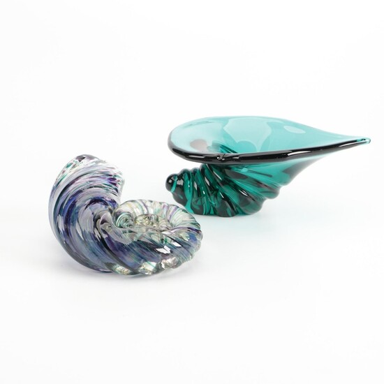 Godinger Murano Art Glass Shell Form Bowl and Studio Glass Coil Sculpture