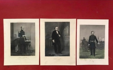 Group of 19thc Civil War Steel Engravings, Generals, Politicians